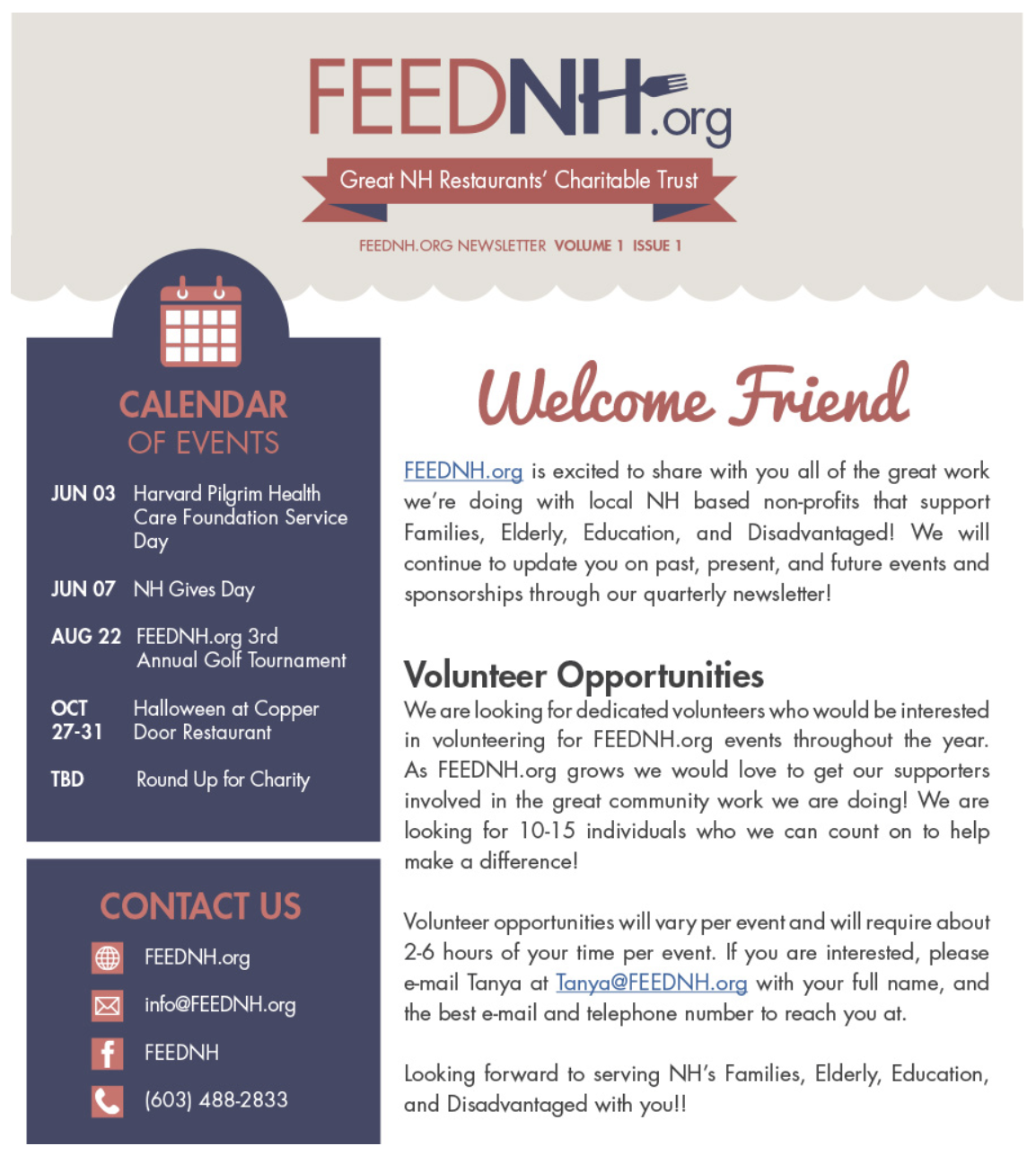 FEEDNH.org Newsletter Volume 1 Issue 1